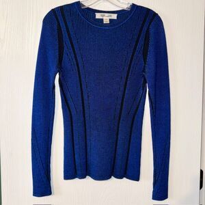Diane von Furstenberg Blue Ribbed Knit Merino Wool Silk Blend Sweater Medium